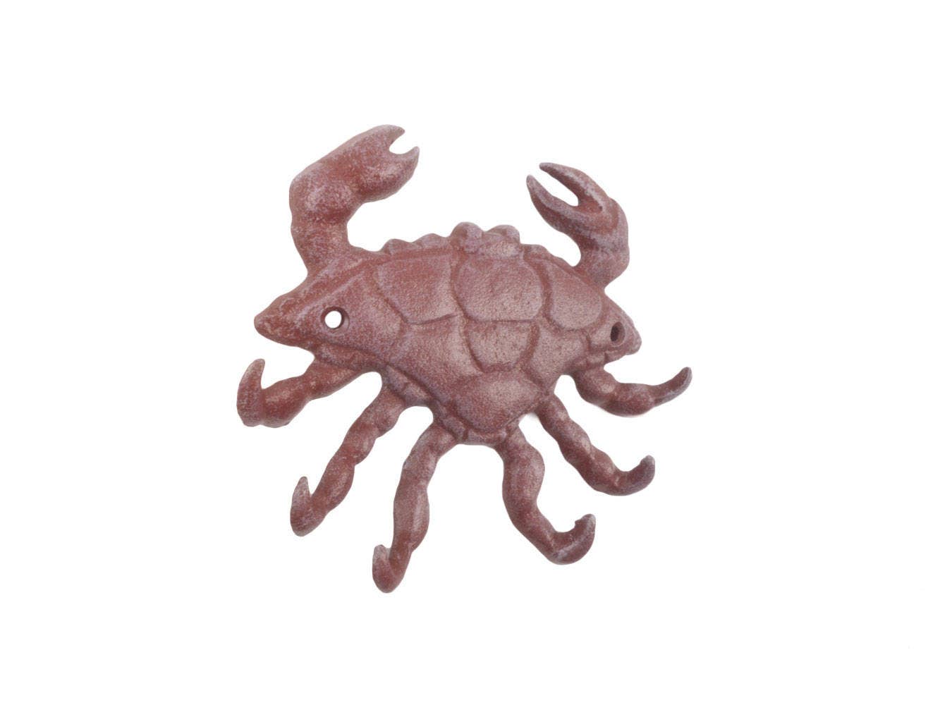Red Whitewashed Cast Iron Decorative Crab with Six Metal Wall