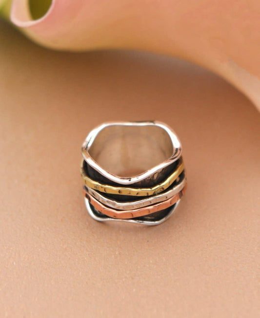 Mixed Metal Spinning Ring With Textured Band: Size 6