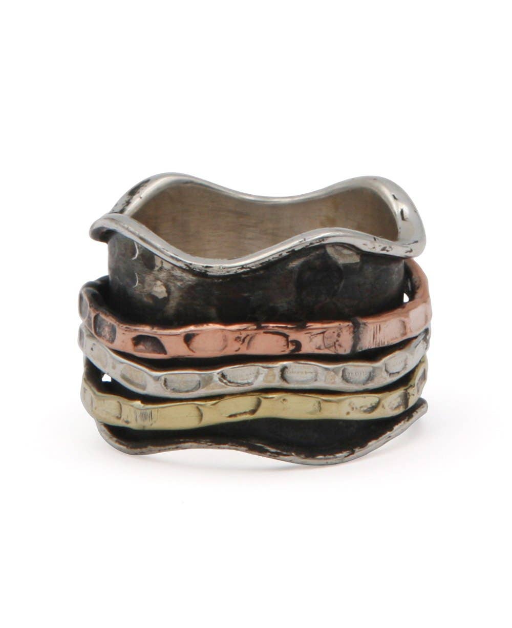 Mixed Metal Spinning Ring With Textured Band: Size 6