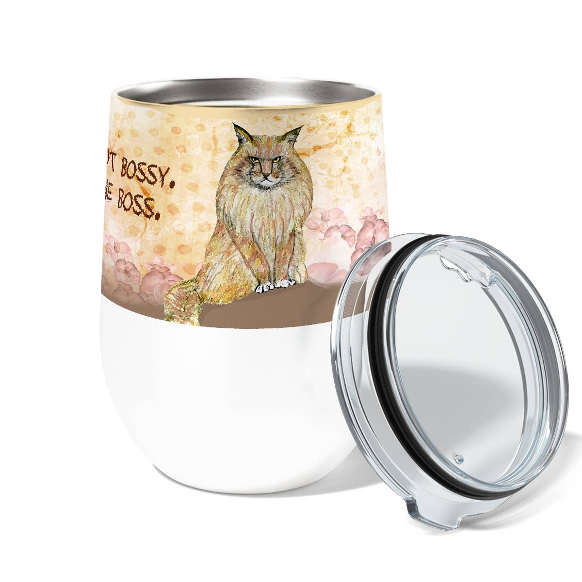 Maine Coon Bossy Cat Wine Tumbler with Slider Lid