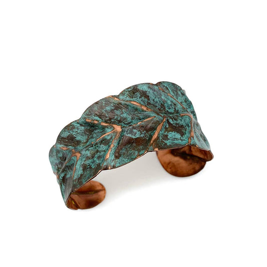Copper Patina Bracelet - Teal Wrapped Leaf
