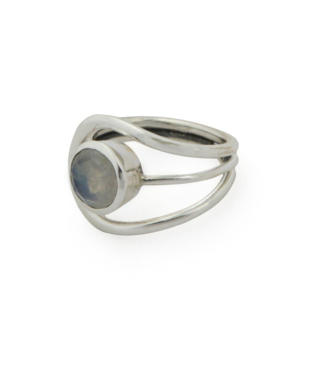 Sterling Silver Loop Ring With Moonstone: Size 6