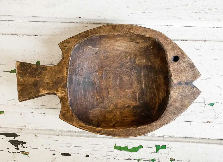 Fish Wood Bowl, Natural, Handmade, Farmhouse Décor #B - 7.5