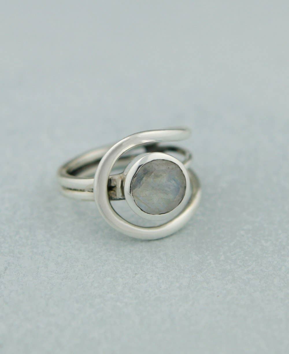 Sterling Silver Loop Ring With Moonstone: Size 8