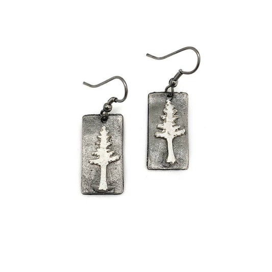 Pewter Earrings - Pine Tree in Silver/Antique Silver