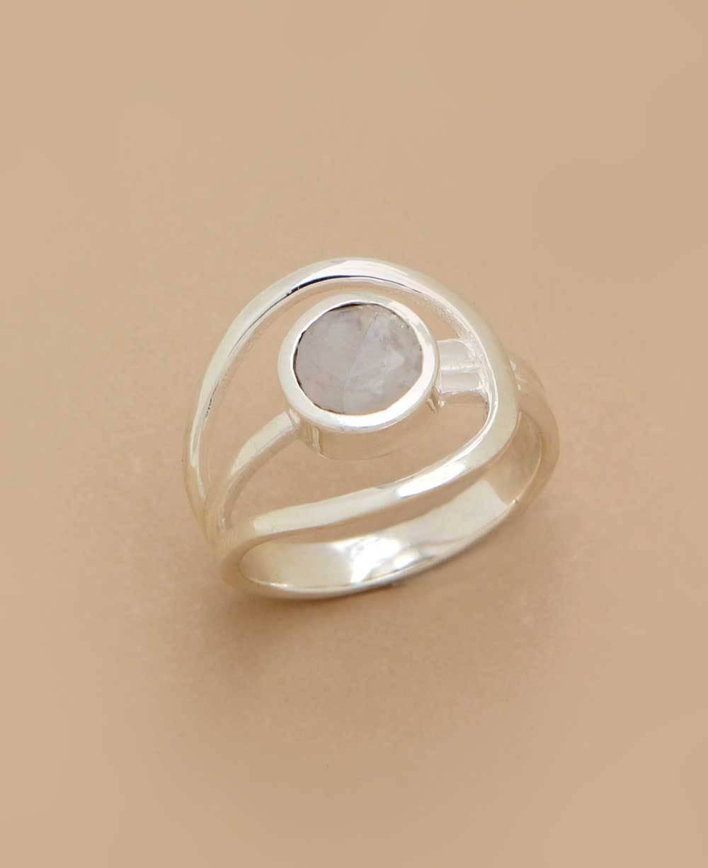 Sterling Silver Loop Ring With Moonstone: Size 6