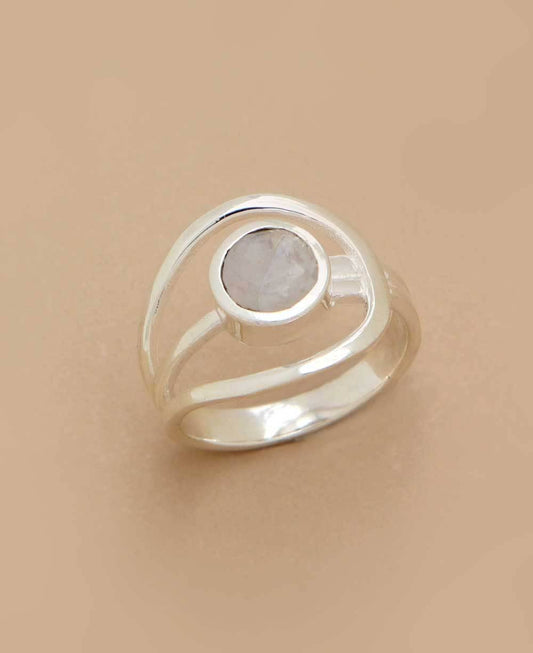 Sterling Silver Loop Ring With Moonstone: Size 8