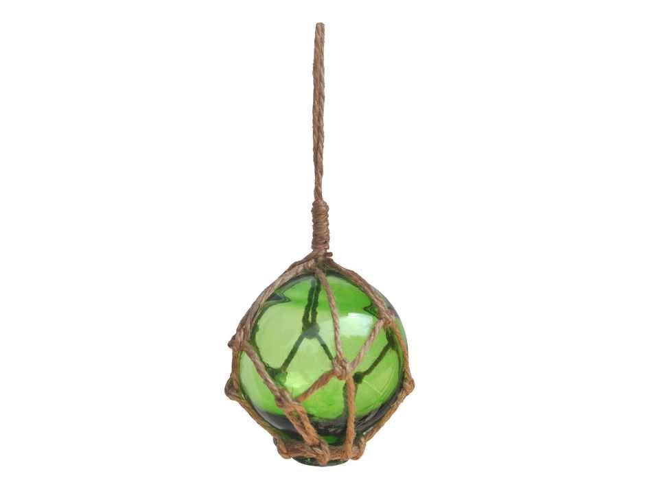 Green Japanese Glass Ball Fishing Float With Brown Netting