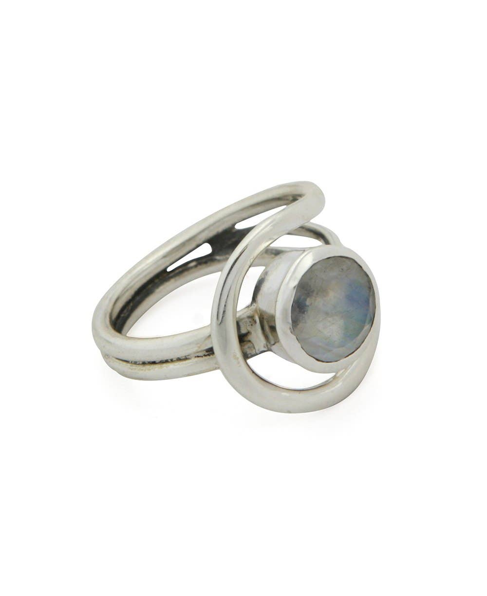 Sterling Silver Loop Ring With Moonstone: Size 6