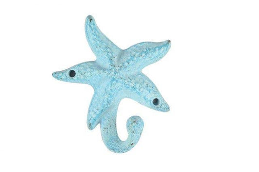 Light Blue Whitewashed Cast Iron Starfish Hook 4"